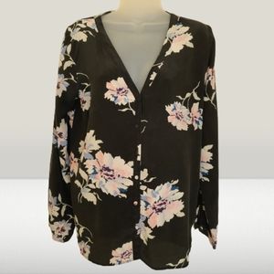 Joie Michi Dark Floral Silk Blouse Top Black Sm